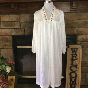 Vintage Movie Star White Nightgown Button Front Sheer Nylon USA Made Size Small